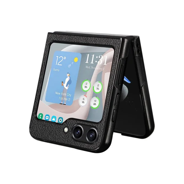 Удароустойчив калъф Litchi Leather за Samsung Galaxy Z Flip6, Черен 5