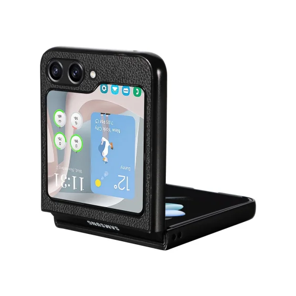 Удароустойчив калъф Litchi Leather за Samsung Galaxy Z Flip6, Черен 4