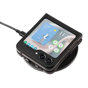 Удароустойчив калъф Litchi Leather за Samsung Galaxy Z Flip6, Черен 6