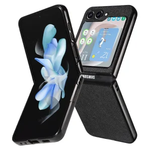 Удароустойчив калъф Litchi Leather за Samsung Galaxy Z Flip6, Черен