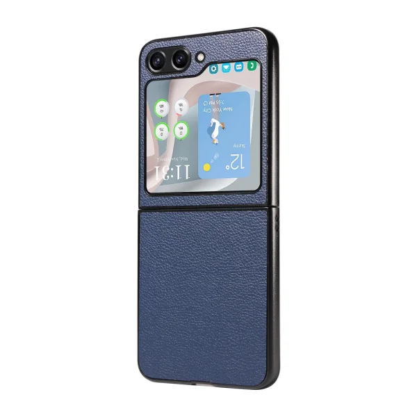 Удароустойчив калъф Litchi Leather за Samsung Galaxy Z Flip6, Тъмно син 2