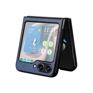 Удароустойчив калъф Litchi Leather за Samsung Galaxy Z Flip6, Тъмно син 4