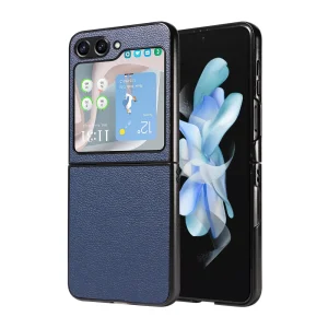 Удароустойчив калъф Litchi Leather за Samsung Galaxy Z Flip6, Тъмно син 6