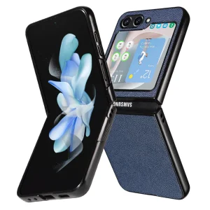 Удароустойчив калъф Litchi Leather за Samsung Galaxy Z Flip6, Тъмно син