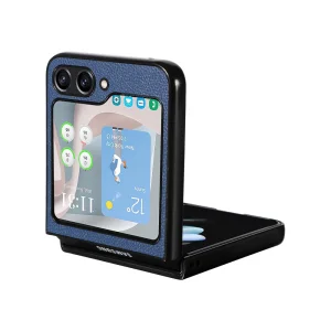 Удароустойчив калъф Litchi Leather за Samsung Galaxy Z Flip6, Тъмно син 3