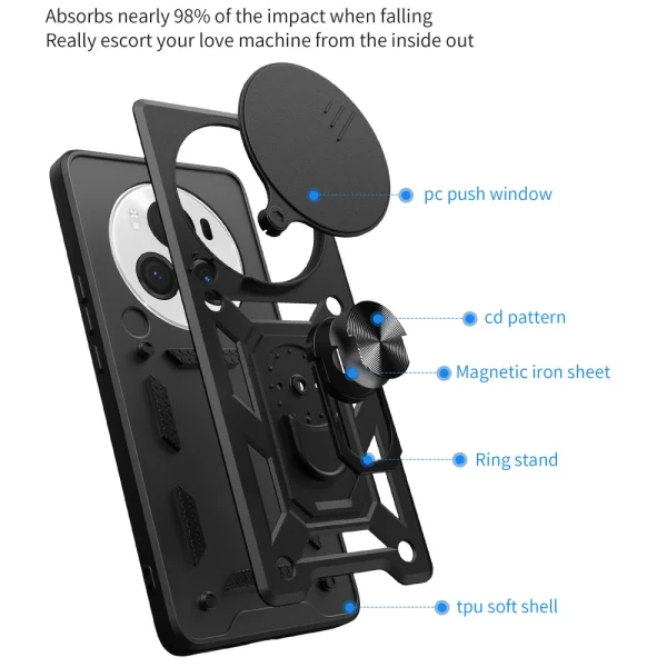 Shockproof Slide Camera case for Huawei Honor Magic6 Pro, Black 3