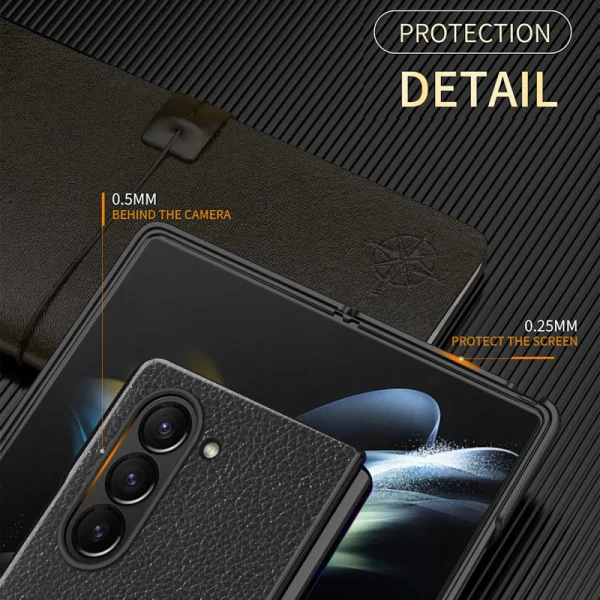 Удароустойчив калъф Litchi Leather за Samsung Galaxy Z Fold6, Черен 4