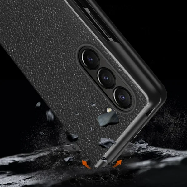 Удароустойчив калъф Litchi Leather за Samsung Galaxy Z Fold6, Черен 3