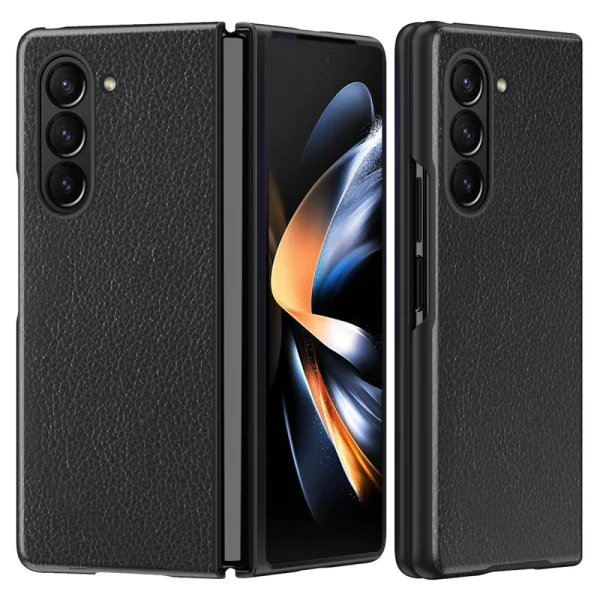 Удароустойчив калъф Litchi Leather за Samsung Galaxy Z Fold6, Черен 1