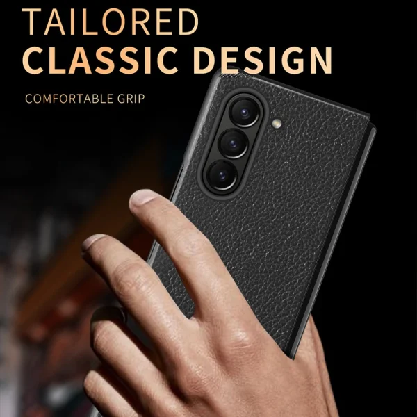 Удароустойчив калъф Litchi Leather за Samsung Galaxy Z Fold6, Черен 2
