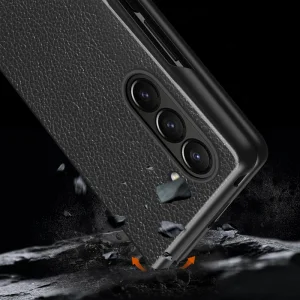Удароустойчив калъф Litchi Leather за Samsung Galaxy Z Fold6, Черен 3
