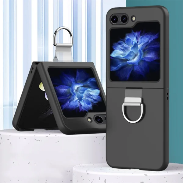 Shockproof Skin Feel Ring Case for Samsung Galaxy Z Flip 6, Black 2