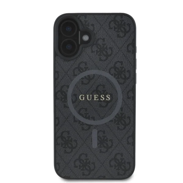 GUESS PU Leather Colored Ring MagSafe Case for iPhone 16, GUHMP16SG4GFRK, Black 2