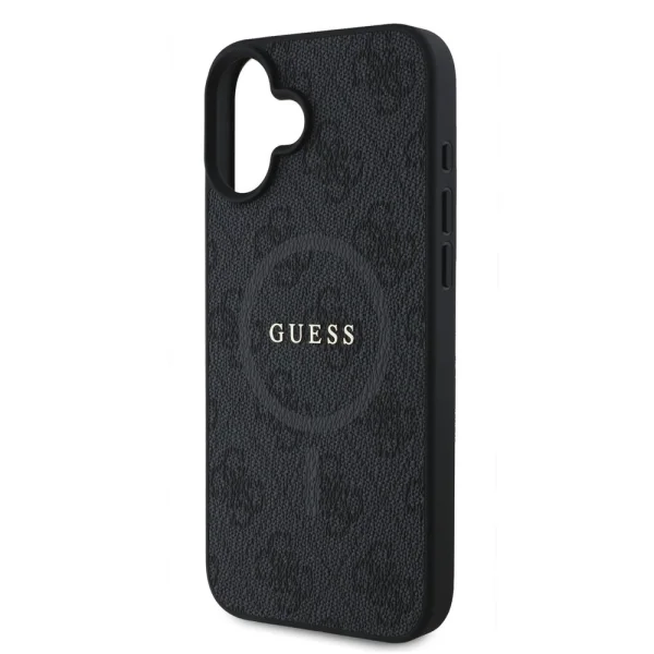 GUESS PU Leather Colored Ring MagSafe Case for iPhone 16, GUHMP16SG4GFRK, Black 4