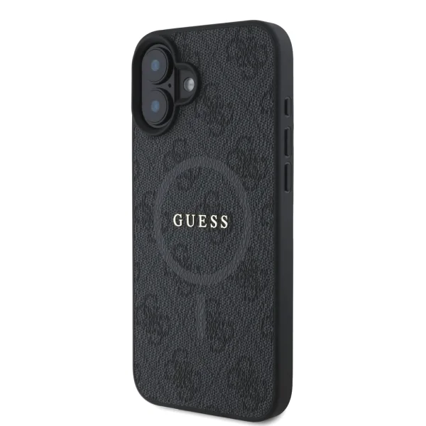 GUESS PU Leather Colored Ring MagSafe Case for iPhone 16, GUHMP16SG4GFRK, Black 3