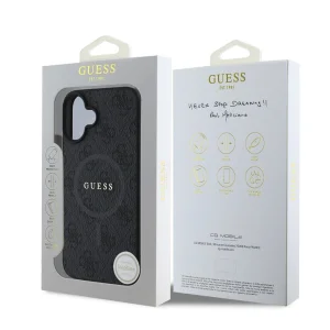 GUESS PU Leather Colored Ring MagSafe Case for iPhone 16, GUHMP16SG4GFRK, Black 6