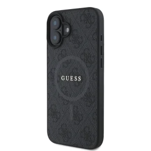 GUESS PU Leather Colored Ring MagSafe Case for iPhone 16, GUHMP16SG4GFRK, Black 3