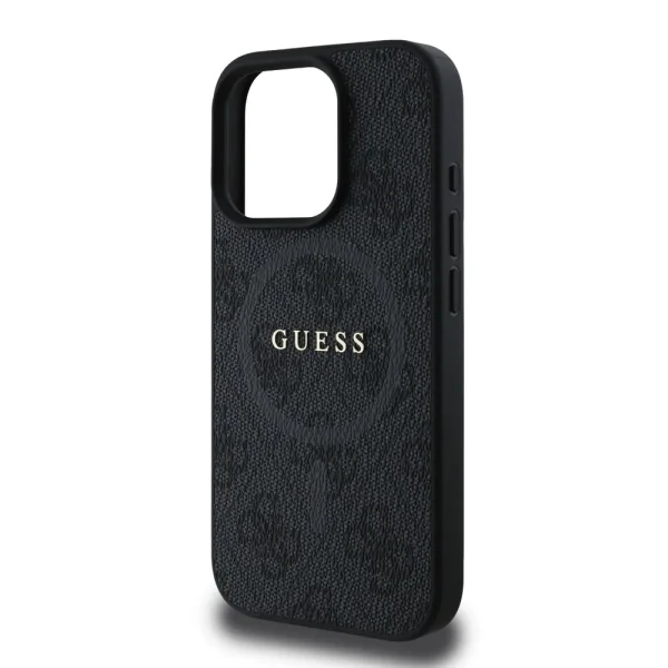 GUESS Case, PU Leather Colored Ring MagSafe for iPhone 16 Pro, GUHMP16LG4GFRK, Black 4