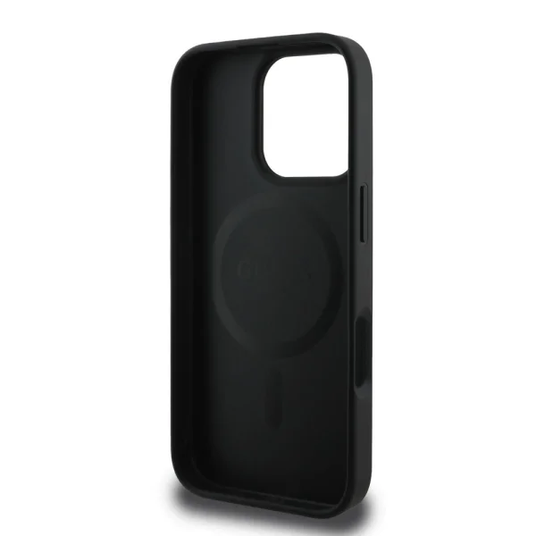 GUESS Case, PU Leather Colored Ring MagSafe for iPhone 16 Pro, GUHMP16LG4GFRK, Black 5