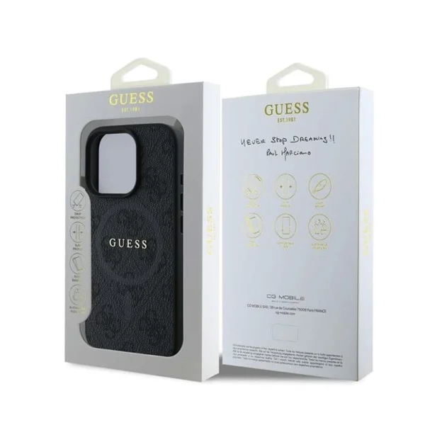 GUESS Case, PU Leather Colored Ring MagSafe for iPhone 16 Pro, GUHMP16LG4GFRK, Black 6