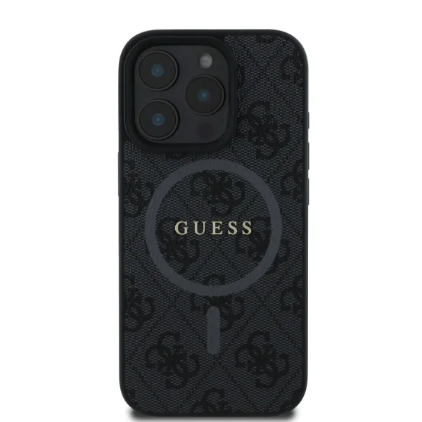 GUESS Case, PU Leather Colored Ring MagSafe for iPhone 16 Pro, GUHMP16LG4GFRK, Black 2