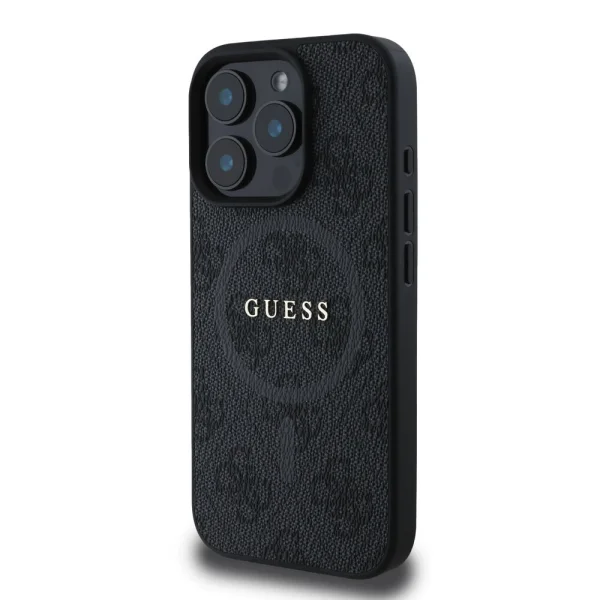 GUESS Case, PU Leather Colored Ring MagSafe for iPhone 16 Pro, GUHMP16LG4GFRK, Black 3
