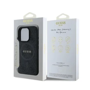 GUESS Case, PU Leather Colored Ring MagSafe for iPhone 16 Pro, GUHMP16LG4GFRK, Black 6