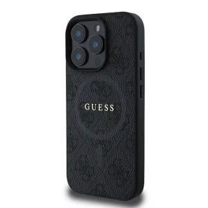 GUESS Case, PU Leather Colored Ring MagSafe for iPhone 16 Pro, GUHMP16LG4GFRK, Black 3