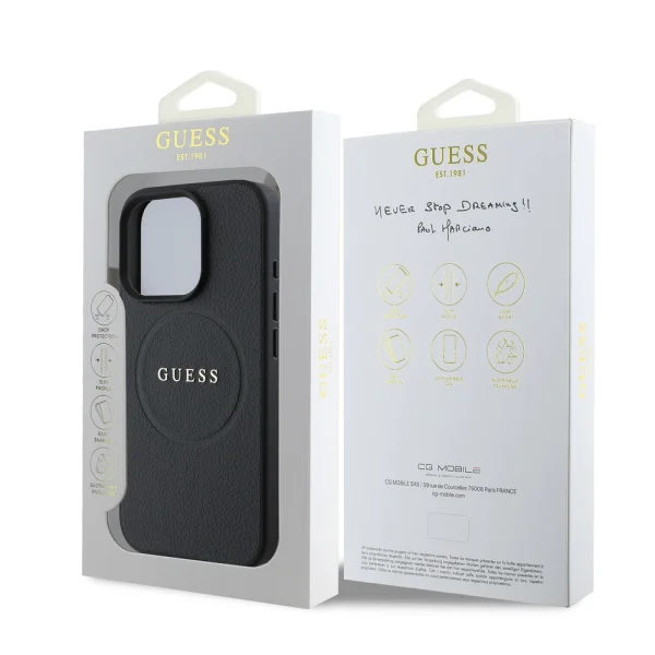 GUESS Case, PU Grained Classic Logo MagSafe for iPhone 16 Pro, GUHMP16LPGHSMMK, Black 6