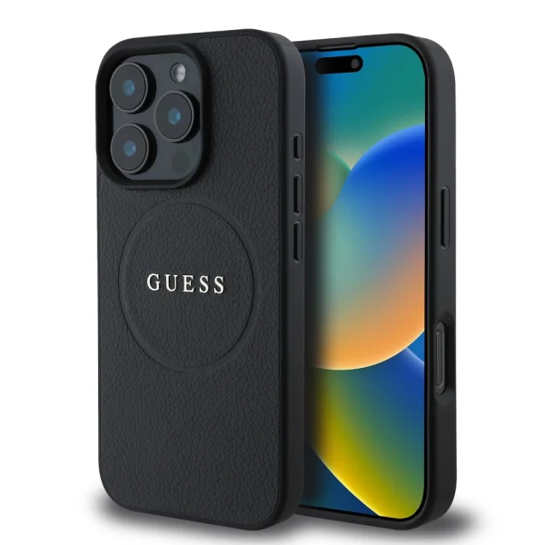 GUESS Case, PU Grained Classic Logo MagSafe for iPhone 16 Pro, GUHMP16LPGHSMMK, Black 1