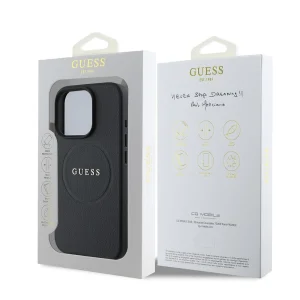 GUESS Case, PU Grained Classic Logo MagSafe for iPhone 16 Pro, GUHMP16LPGHSMMK, Black 6