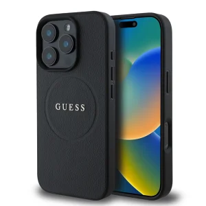Калъф GUESS, PU Grained Classic Logo MagSafe за iPhone 16 Pro, GUHMP16LPGHSMMK, Черен
