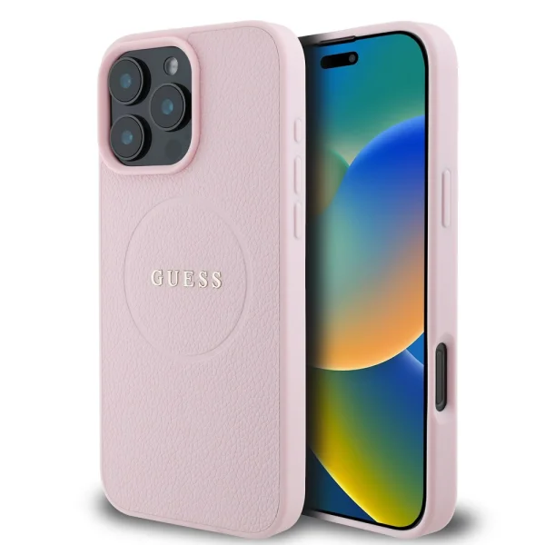 GUESS Case, PU Grained Classic Logo MagSafe for iPhone 16 Pro Max, GUHMP16XPGHSMMP, Pink 1