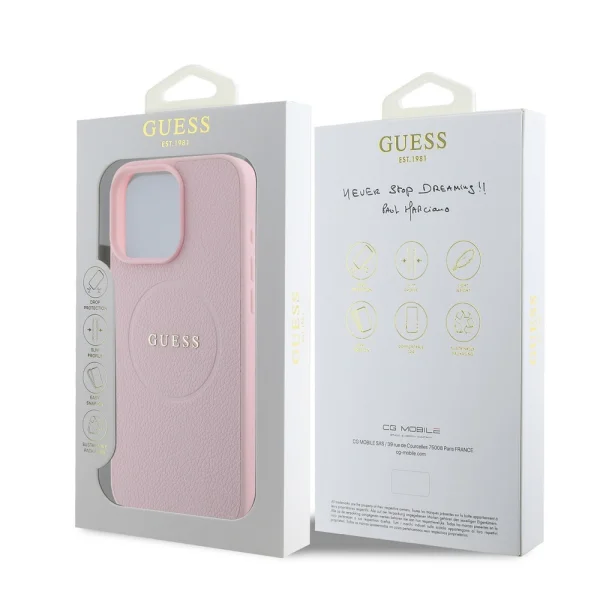 GUESS Case, PU Grained Classic Logo MagSafe for iPhone 16 Pro Max, GUHMP16XPGHSMMP, Pink 6