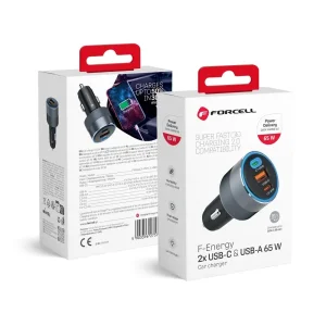 Зарядно за кола 12V Forcell F-Energy, 65W, PD, QC4.0, 2xUSB C, USB-A, Alu Car Charger 5