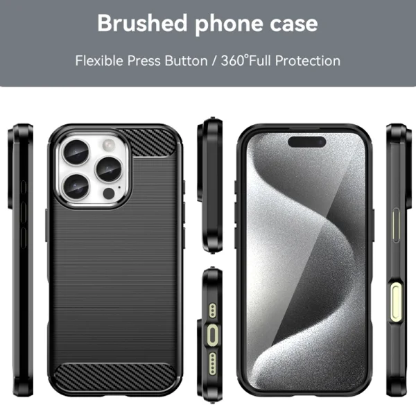 Силиконов Калъф Carbon Fibre Brushed за iPhone 16 Pro, Черен 2