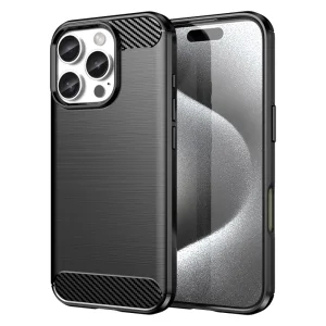 Силиконов Калъф Carbon Fibre Brushed за iPhone 16 Pro, Черен