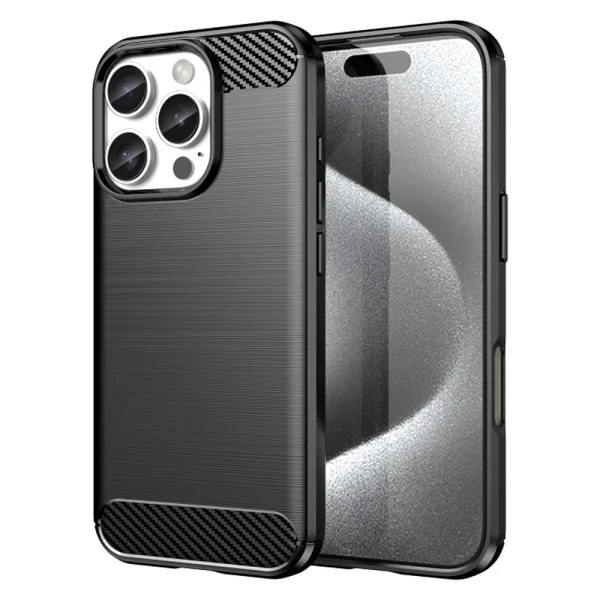 Carbon Fibre Brushed Silicone Case for iPhone 16 Pro Max, Black 1