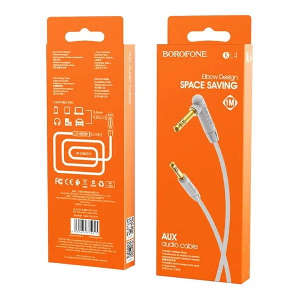 Audio Cable Borofone AUX BL4 Jack 3.5mm - 3.5mm 1M, Gray 4