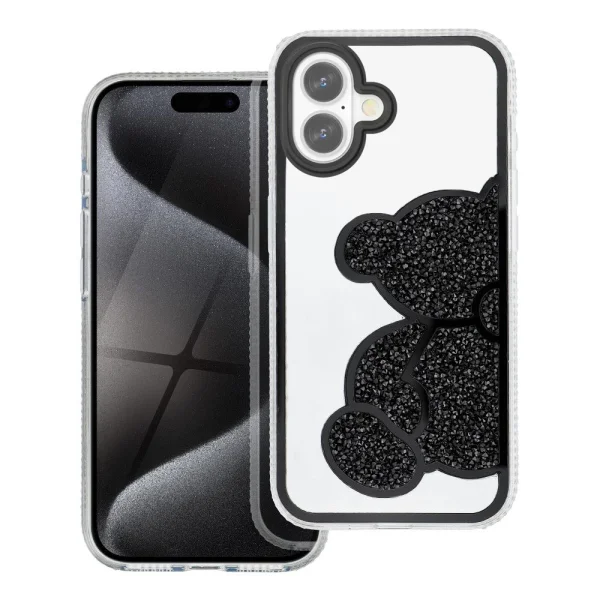 Shockproof Teddy Bear Case for iPhone 16, Black 1