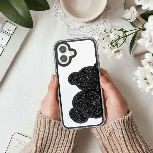 Teddy Bear shockproof case for iPhone 16 Plus, Black 3