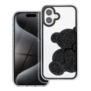 Удароустойчив калъф Teddy Bear за iPhone 16 Plus, Черен