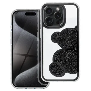 Удароустойчив калъф Teddy Bear за iPhone 16 Pro, Черен