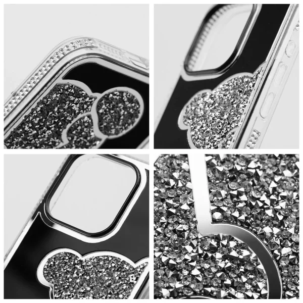Shockproof Teddy Bear Case for iPhone 16 Pro Max, Silver 2