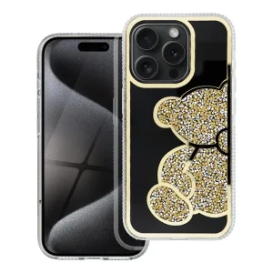 Удароустойчив калъф Teddy Bear за iPhone 16 Pro Max, Златист