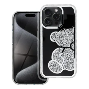Удароустойчив калъф Teddy Bear за iPhone 16 Pro, Сребрист