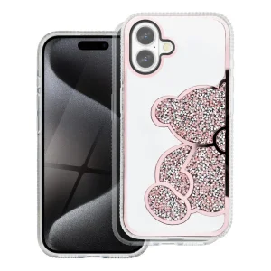 Удароустойчив калъф Teddy Bear за iPhone 16, Розов