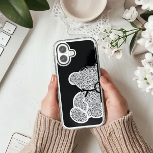 Shockproof Teddy Bear Case for iPhone 16, Silver 3