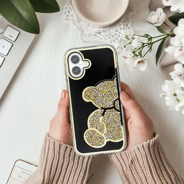 Shockproof Teddy Bear Case for iPhone 16, Gold 3