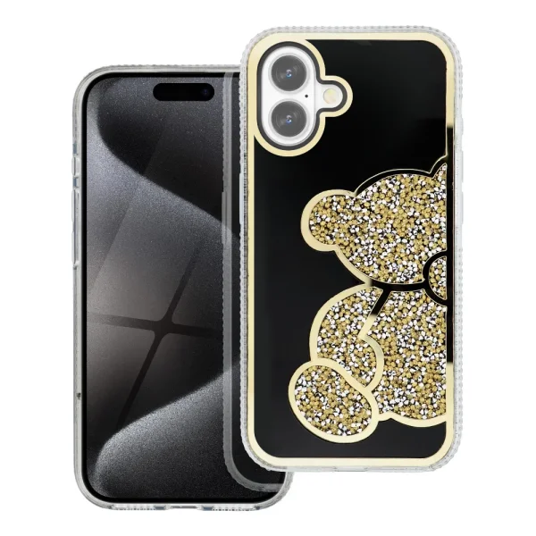 Shockproof Teddy Bear Case for iPhone 16, Gold 1